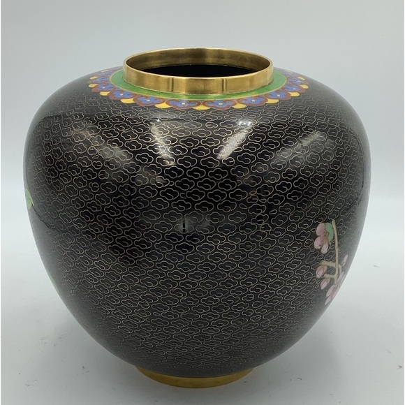 Chinese Black Cloisonné Jar/Vase with Floral Design - Picture 5 of 9